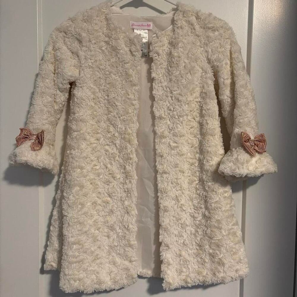 Girls Bonnie Jean cream/ivory faux fur dress coat - Size 6